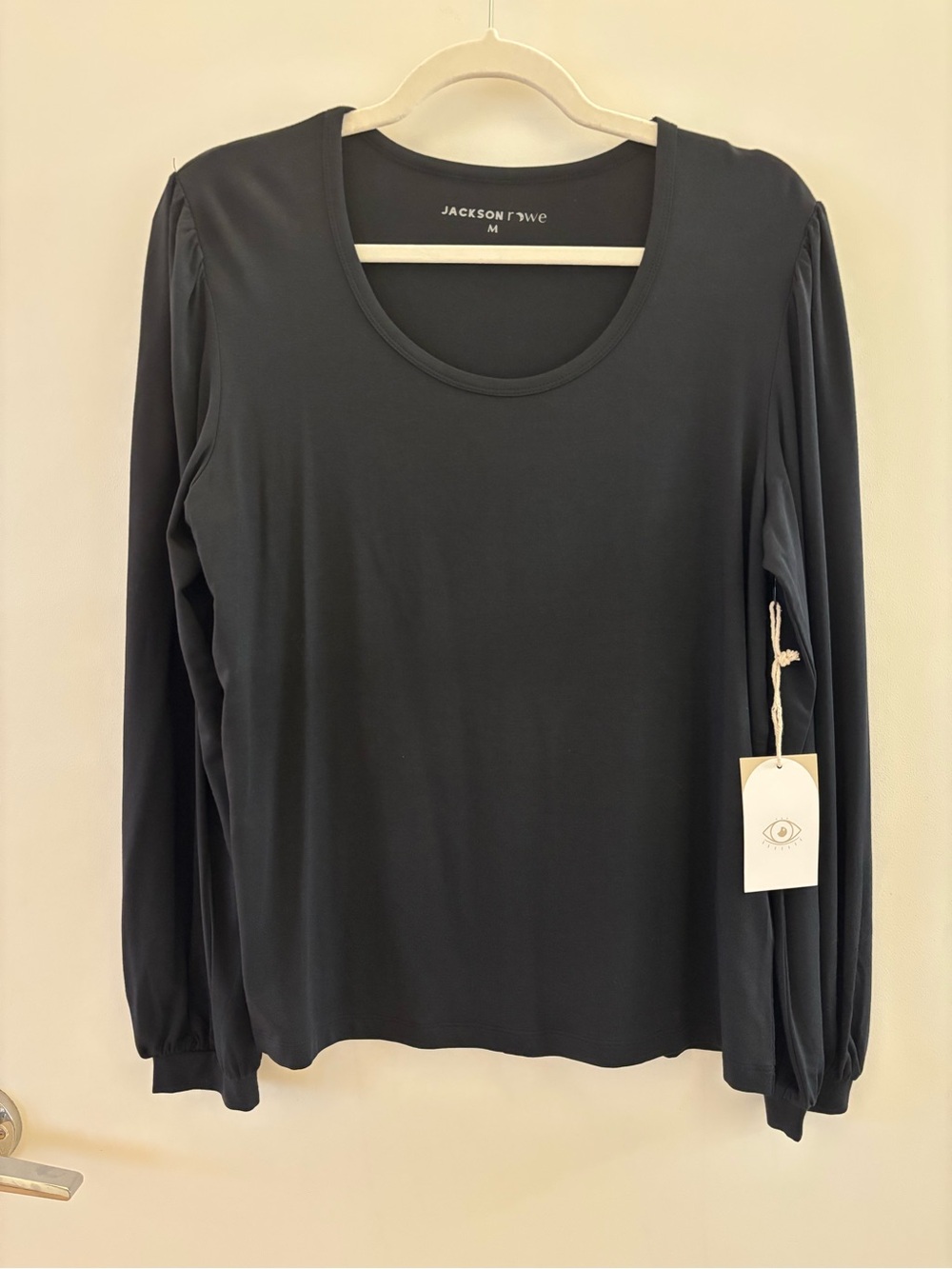 Jackson Rowe Black Balloon Sleeve Top — M